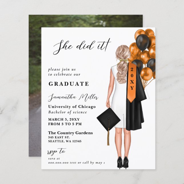 予算オレンジ色の写真彼女はそれを卒業した (正面/裏面)