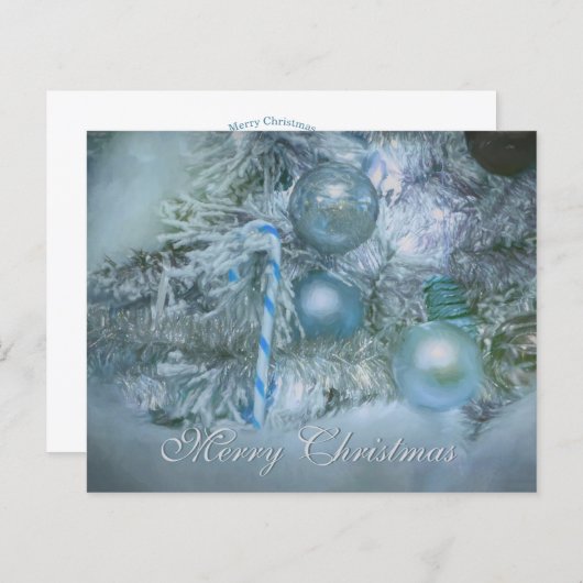 予算オーナメントメリークリスマスブルーティール（緑がかった色）ホリデイ (正面/裏面)