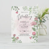 予算オールインワン ダスティピンク ローズ フラワー ウェディング 招待状 (スタンド正面)