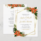 予算オールインワン　ポインセチア　ウィンター　ウェディング　招待状 (正面/裏面)