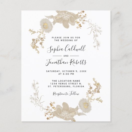 予算オールインワン ヴィンテージ フラワー ウェディング インビテーション (正面)