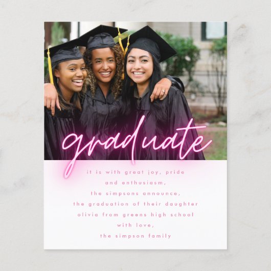 予算カスタマイズ可能なピンクのネオン卒業写真 チラシ (裏面)