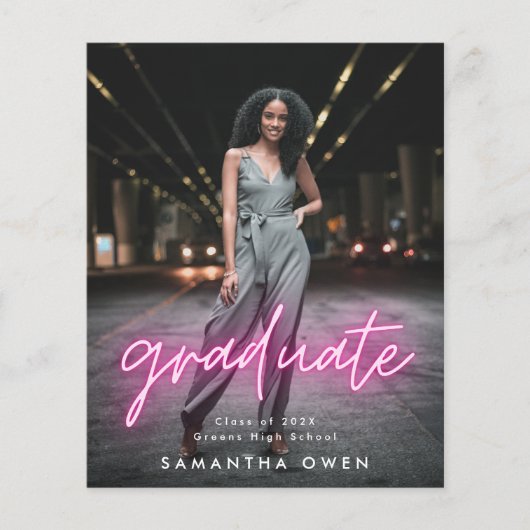 予算カスタマイズ可能なピンクのネオン卒業写真 チラシ (正面)