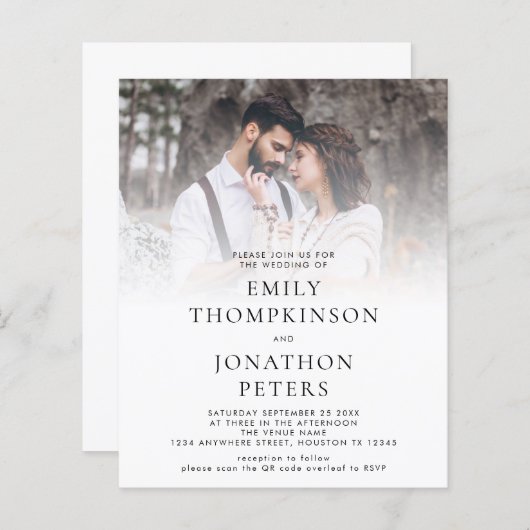 予算カスタム写真QRコード結婚式招待状 (正面/裏面)