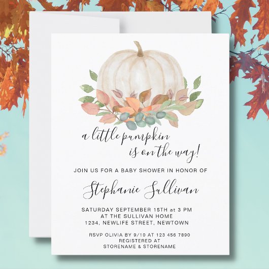 予算カボチャ小さなベビーシャワー招待状
