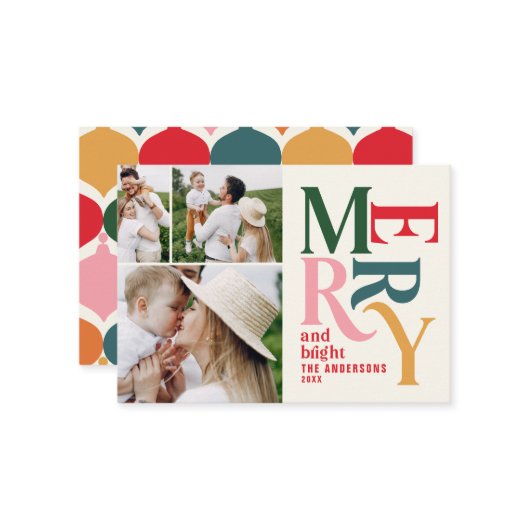 予算カラフルヴィンテージのクリスマス写真 ノートカード (正面/裏面インサイチュ)