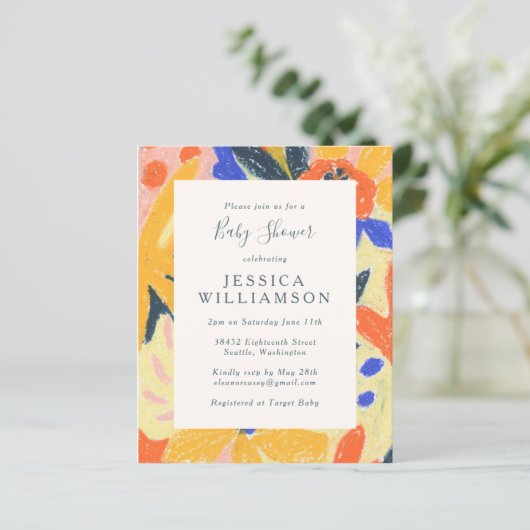 予算カラフル抽象芸術アートベビーシャワー招待状 (スタンド正面)