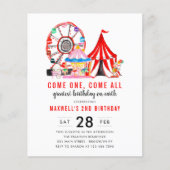 予算カーニバルサーカスショー誕生日招待状 (正面)