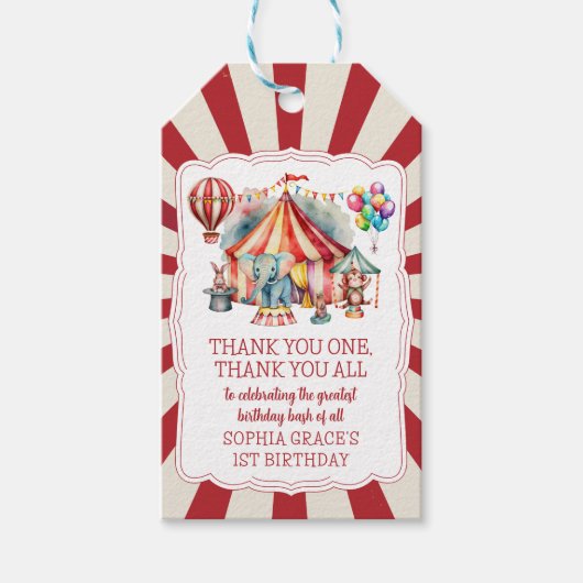 予算カーニバルサーカスショー&アニマルズ誕生日 ギフトタグ (正面)