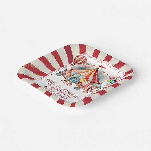 予算カーニバルサーカスショー&アニマルズ誕生日 ペーパープレート (傾斜あり)