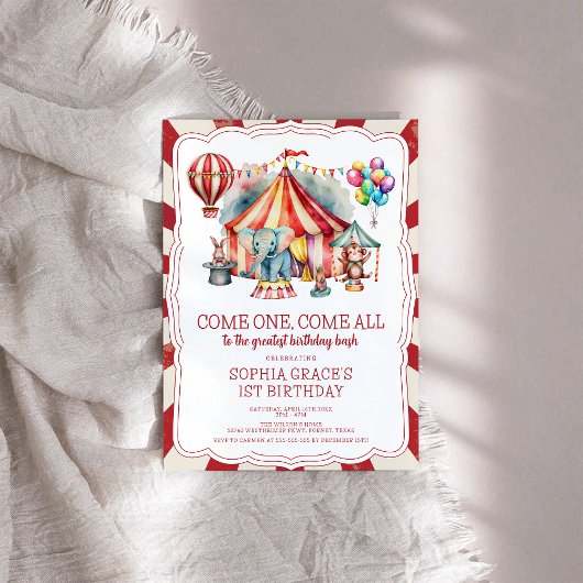 予算カーニバルサーカスショー&アニマルズ誕生日 招待状