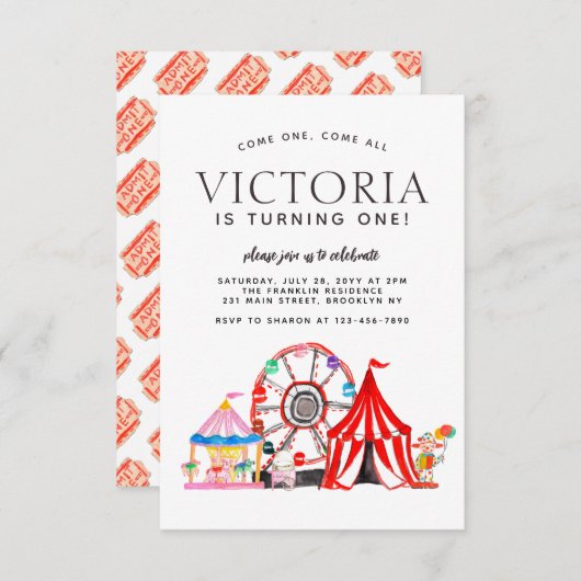 予算カーニバルサーカスフェスティバルパーティーキッド誕生日 ノートカード (正面/裏面)