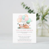 予算キツネスリープするピンクの仮想ベビーシャワー招待状 (スタンド正面)