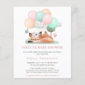 予算キツネスリープするピンクの仮想ベビーシャワー招待状 (正面)