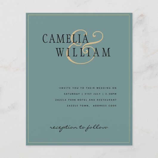 予算クラシックセージ緑の金ゴールド結婚式の招待 チラシ (正面)