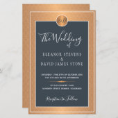 予算クラシックデコ海軍金ゴールド結婚式招待状 (正面/裏面)