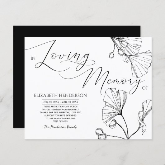 予算クラシック悔やみや弔慰メモリ/ありがとう。 (正面/裏面)