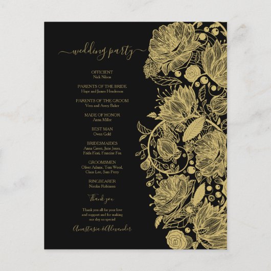 予算クラシック結婚式 プログラムカード。 チラシ (裏面)