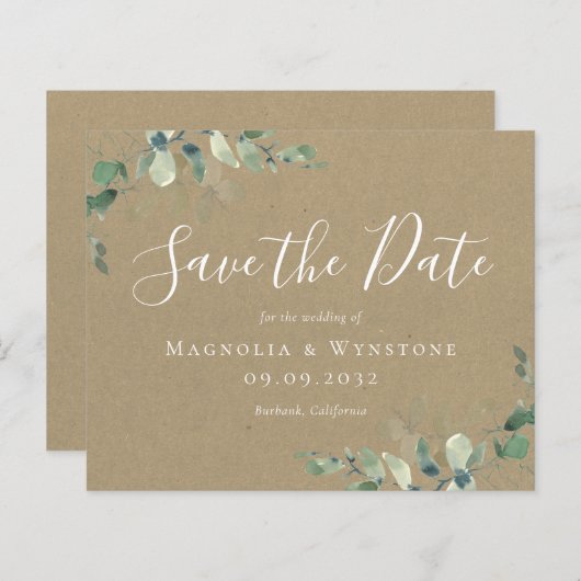 予算クラフトユーカリ結婚式の日付を保存 (正面/裏面)