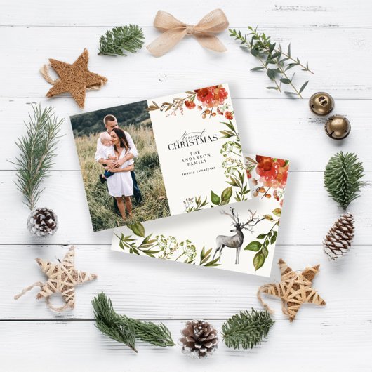 予算クリスマスの紅葉staredとgreen ノートカード