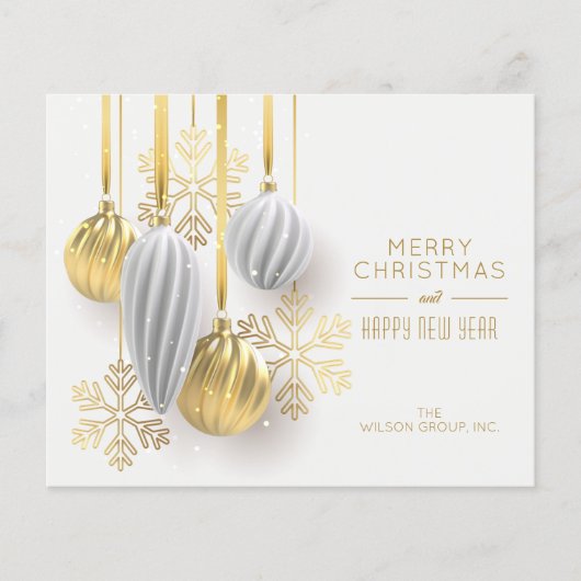 予算クリスマスオーナメントのビジネスグリーティングカード (正面)