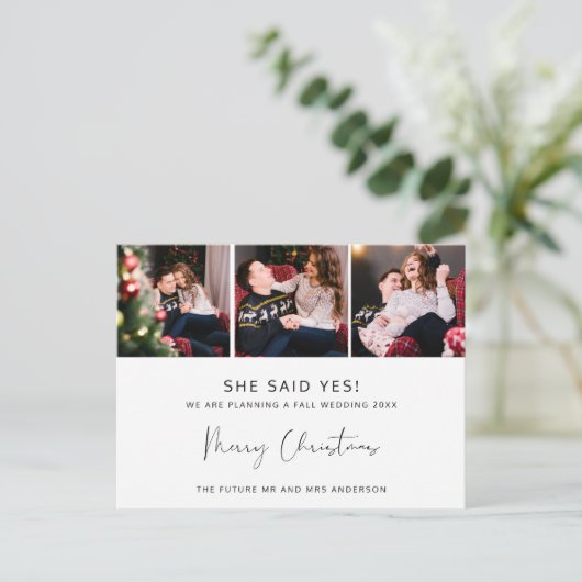 予算クリスマスカード婚約のお知らせ シーズンポストカード (スタンド正面)