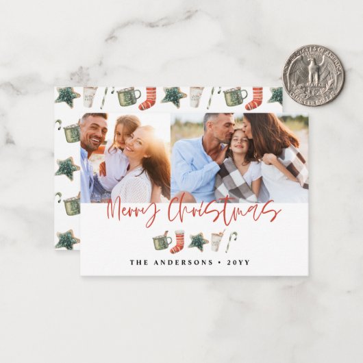 予算クリスマスクッキー飲み物キャンディーケーンホリデー ノートカード (正面/裏面インサイチュ)