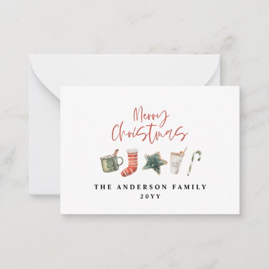 予算クリスマスクッキー飲み物キャンディーケーンホリデー ノートカード (正面)