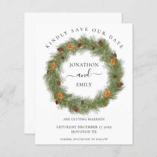 予算クリスマスコーンオレンジの結婚式の日付を保存 (正面/裏面)