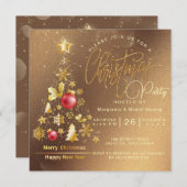 予算クリスマスツリーパーティー金ゴールド 招待状 (正面/裏面)