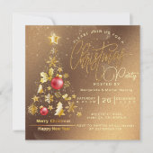 予算クリスマスツリーパーティー金ゴールド 招待状 (正面)