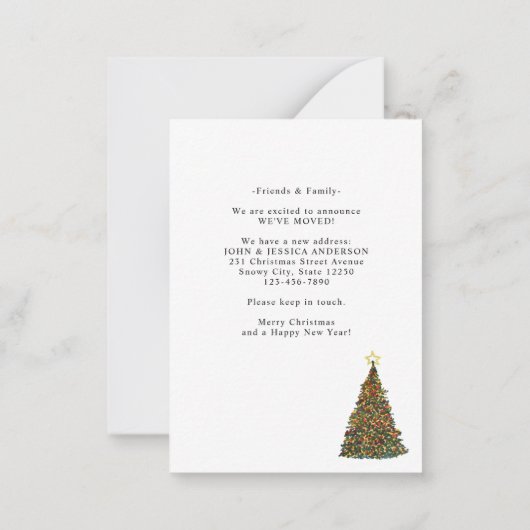予算クリスマスツリー新しい住所ホリデイ移動 ノートカード (裏面)