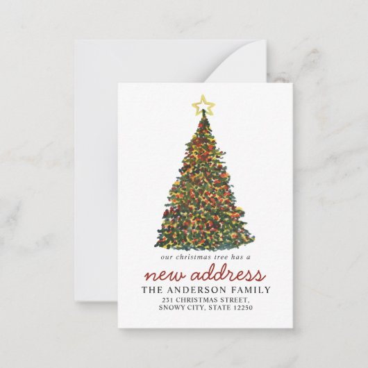 予算クリスマスツリー新しい住所ホリデイ移動 ノートカード (正面)
