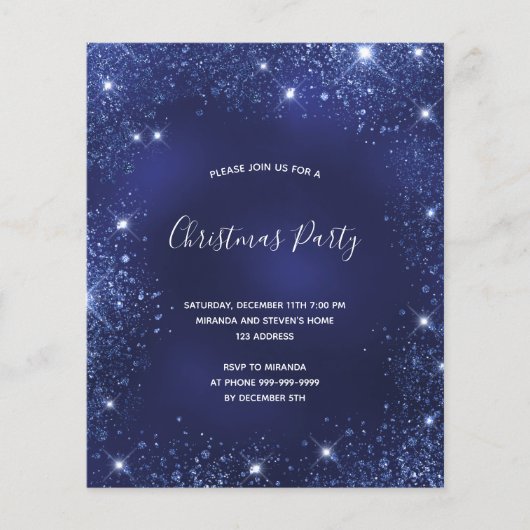 予算クリスマスパーティーブルーグリッター招待 (正面)
