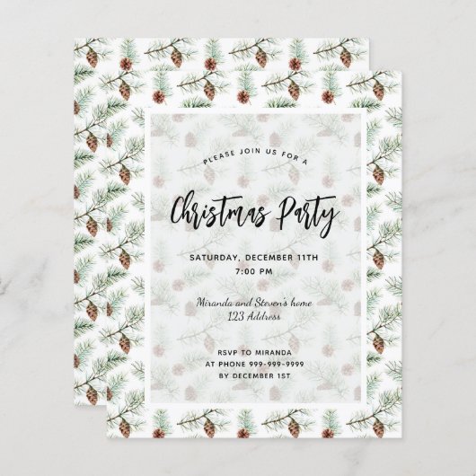 予算クリスマスパーティー松のパターンの招待 (正面/裏面)