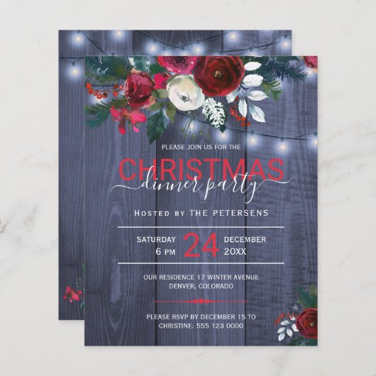 予算クリスマスパーティー素朴なフローラ招待 (正面/裏面)