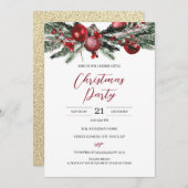 予算クリスマスフェスティバル赤フローラパーティー 招待状 (正面/裏面)