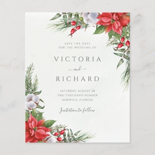 予算クリスマスポインセチア冬の日付を保存 (正面)