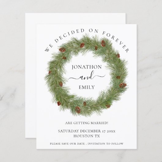 予算クリスマスリースコーンウェディング日付を保存 (正面/裏面)