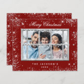 予算クリスマスレッドグリッター写真ウィンドウカード (正面/裏面)