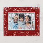予算クリスマスレッドグリッター写真ウィンドウカード (正面)