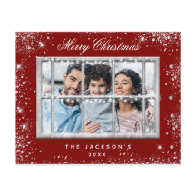 予算クリスマスレッドグリッター写真ウィンドウカード