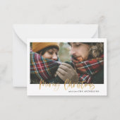 予算クリスマスレッドプレイド写真ホリデーカード ノートカード (正面)