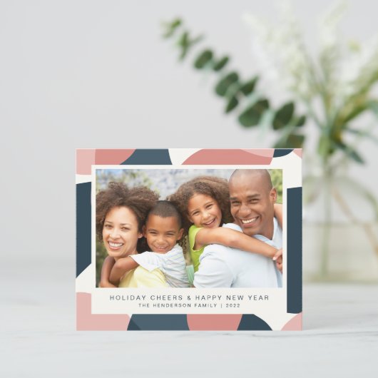 予算クリスマス新年フォトピンクブルーカード (スタンド正面)