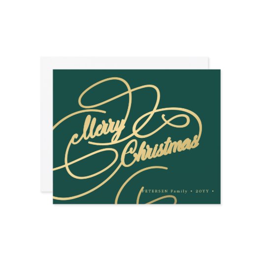 予算クリスマス金ゴールドスクリプトグリーンホリデーカード (正面/裏面インサイチュ)