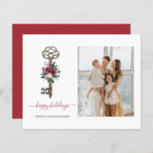 予算クリスマス鍵引っ越しましたフォトホリデーカード (正面/裏面)