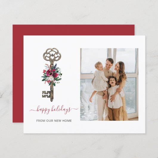 予算クリスマス鍵引っ越しましたフォトホリデーカード (正面/裏面)