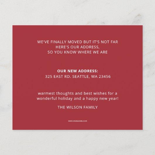 予算クリスマス鍵引っ越しましたフォトホリデーカード (裏面)