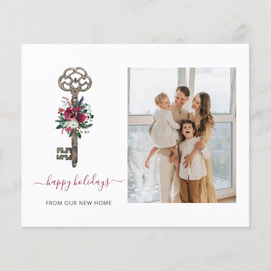 予算クリスマス鍵引っ越しましたフォトホリデーカード (正面)