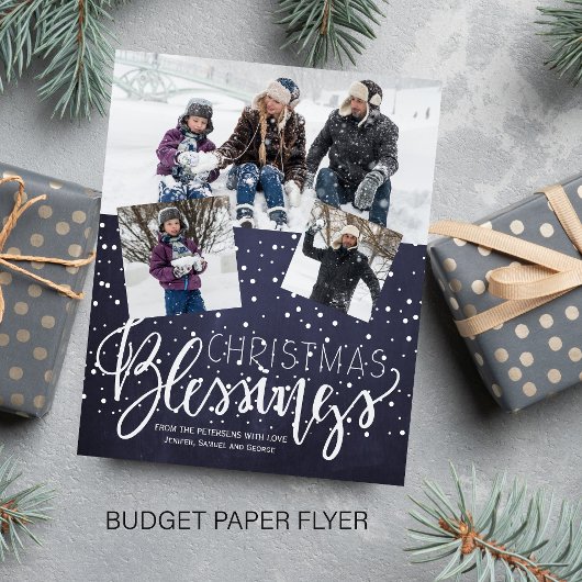 予算クリスマス３ フォトコラージュ ネイビー ホリデー チラシ